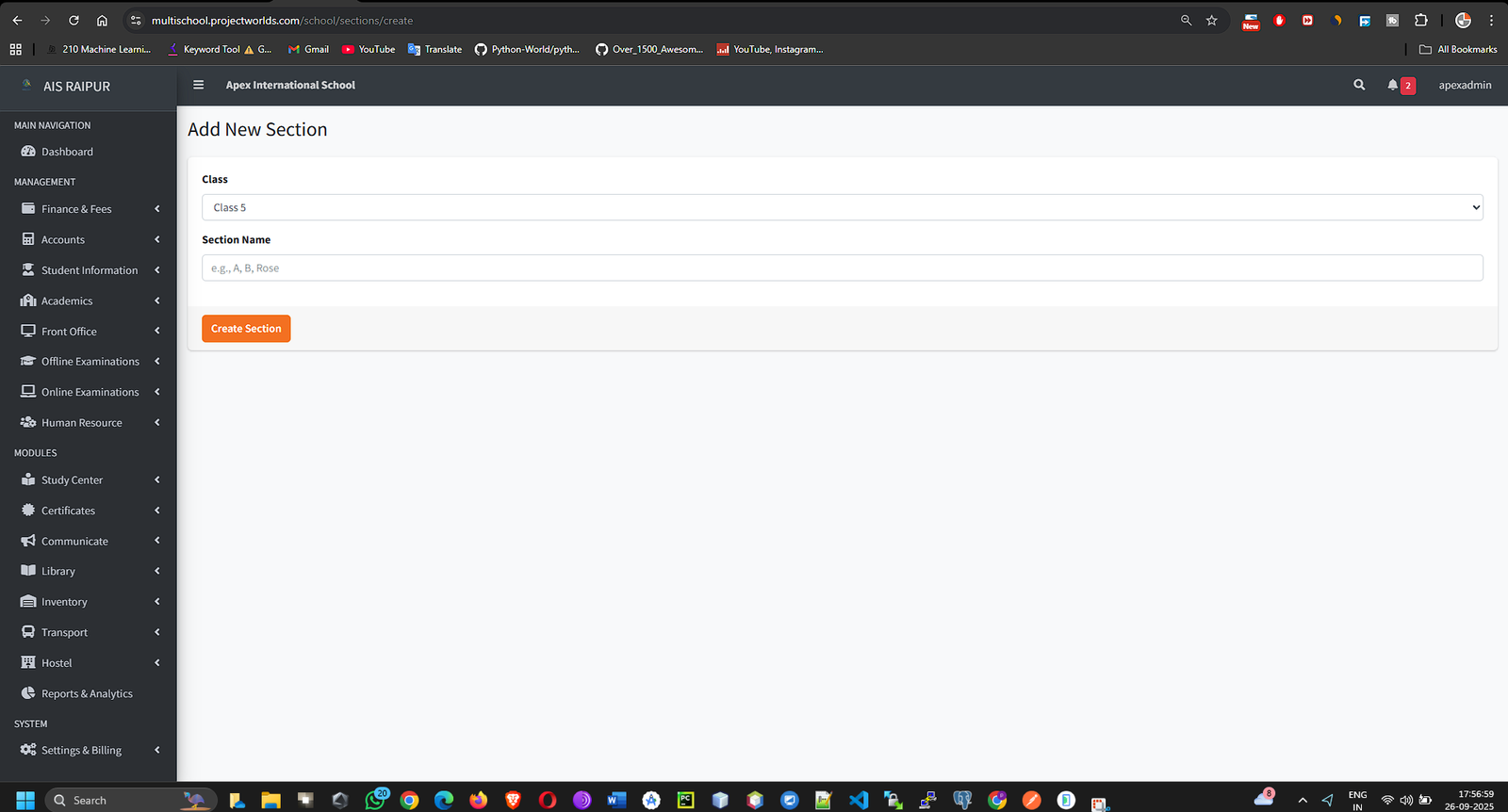Academics_AddNewSection_Modal_Filled