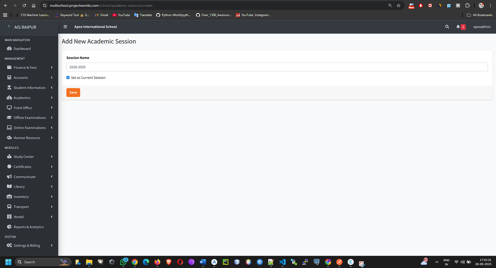 Academics_AddNewSession_Modal_Filled