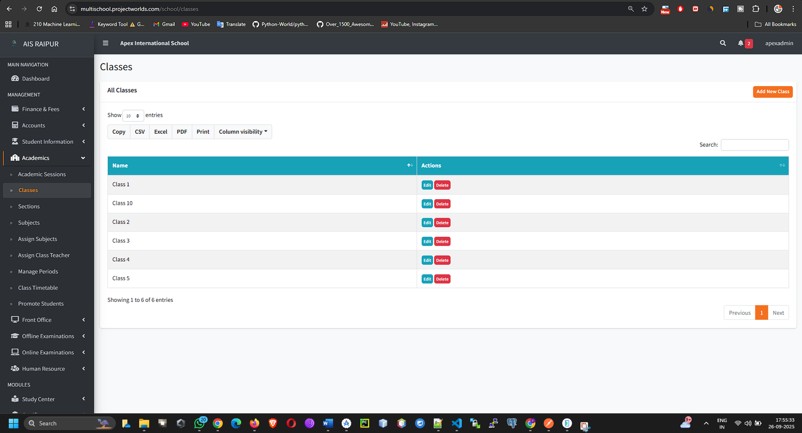 Academics_Class_List_View