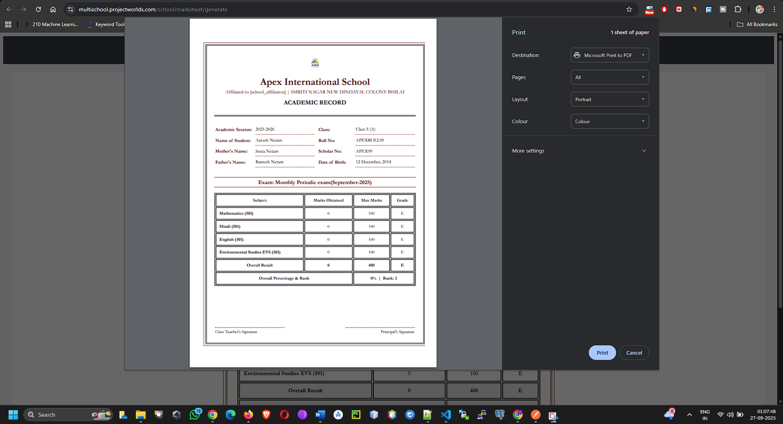 Marksheets
