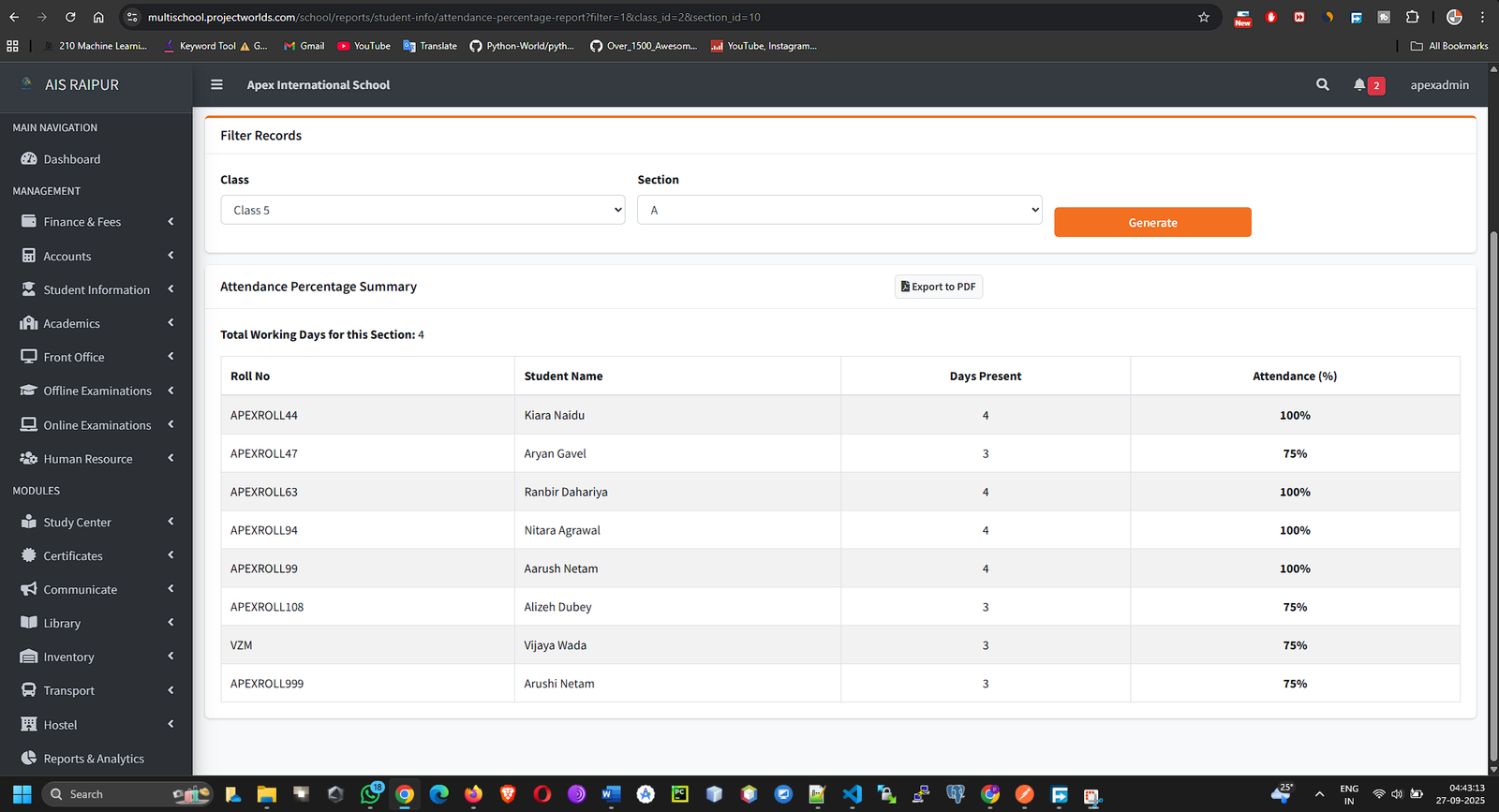 Reports_AttendancePercentage_View
