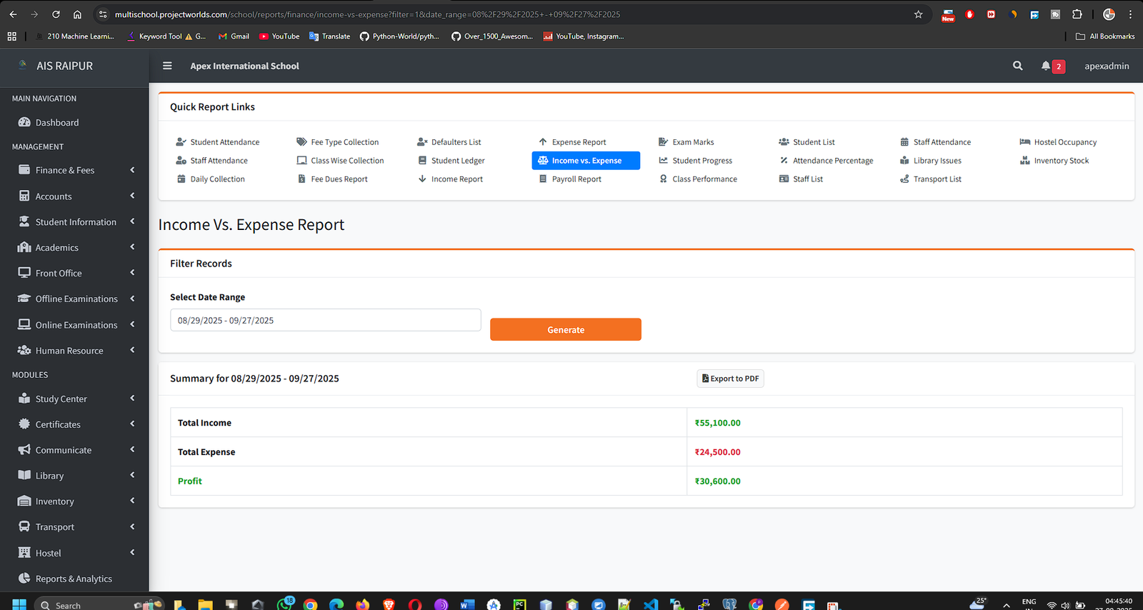 Reports_Finance_IncomeVsExpense_Chart