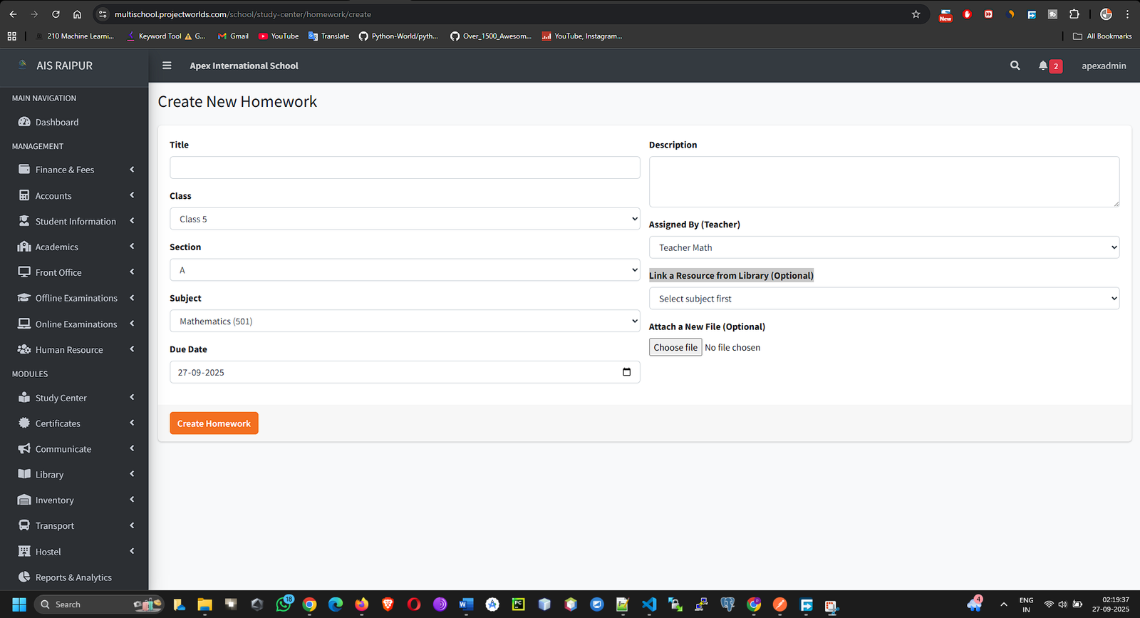 StudyCenter_Homework_AddNew_Form.png
