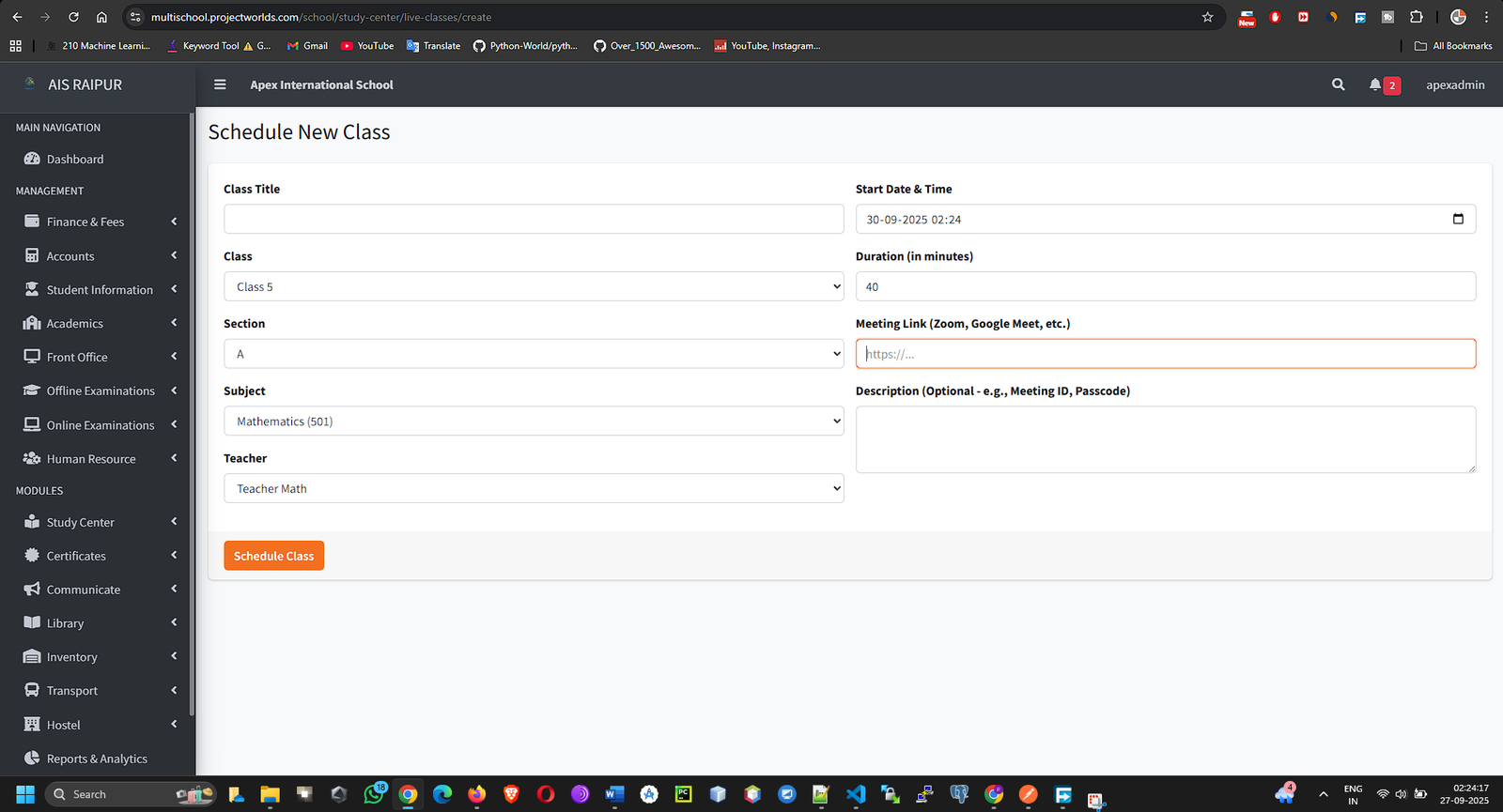 StudyCenter_LiveClasses_AddNew_Form.png
