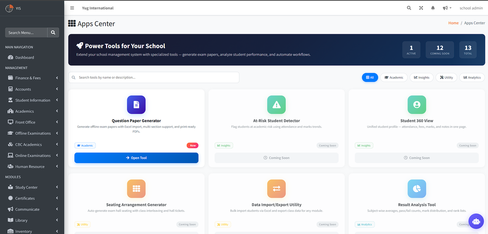 Apps Center & Question Paper Generator — ProjectWorlds Multi School ERP V2.0
